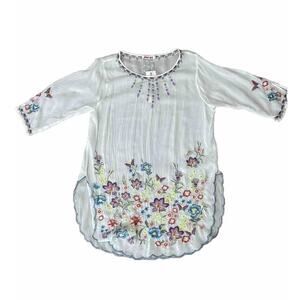 Johnny Was Tunic Top Womens Large Marin Floral Butterfly Embroidered Cottagecore